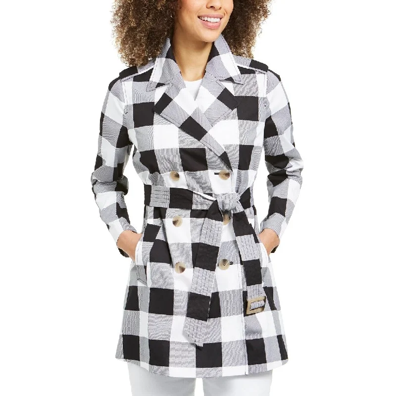 Charter Club Women's Checkered Trench Coat Black Size X-Large