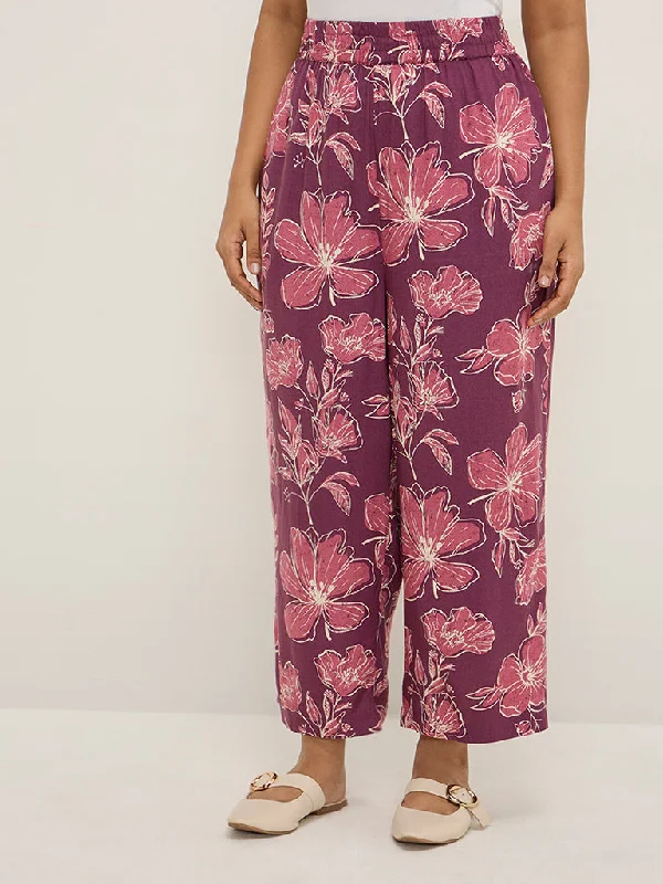 Diza Magenta Floral Print Palazzos