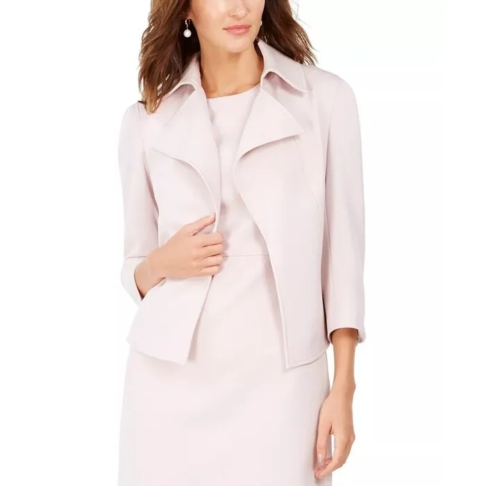 Anne Klein Women's Ridgecrest Wing-Collar 3/4-Sleeve Blazer Pink Size 4