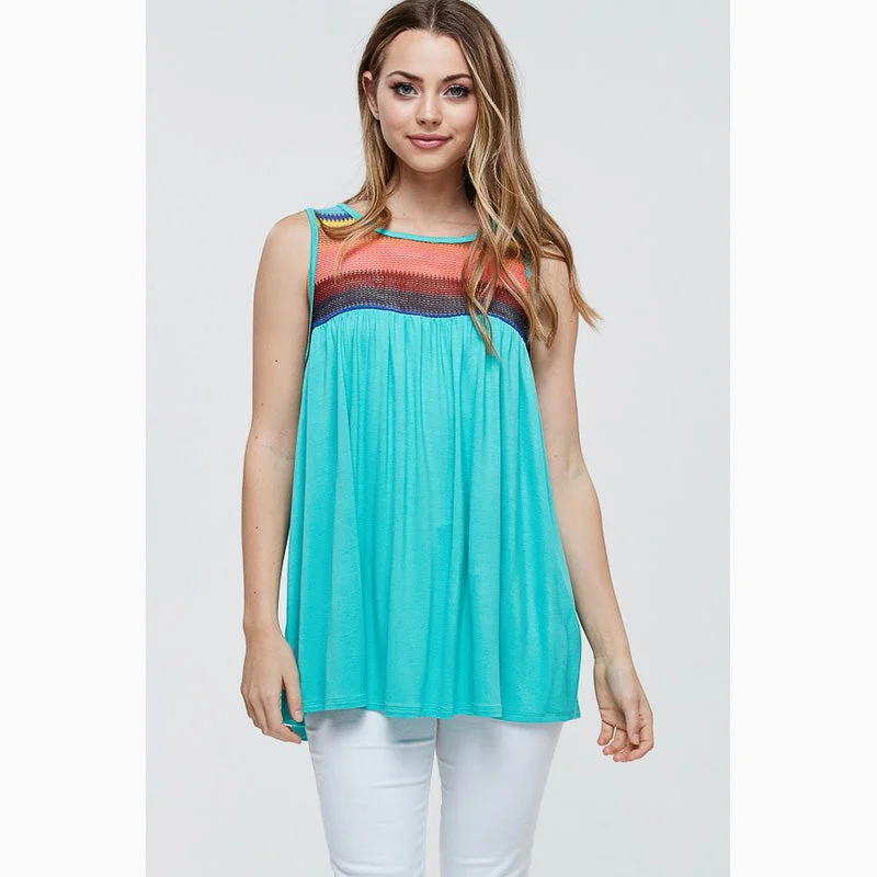 Women's Turquoise and Multi Color Crochet Tank