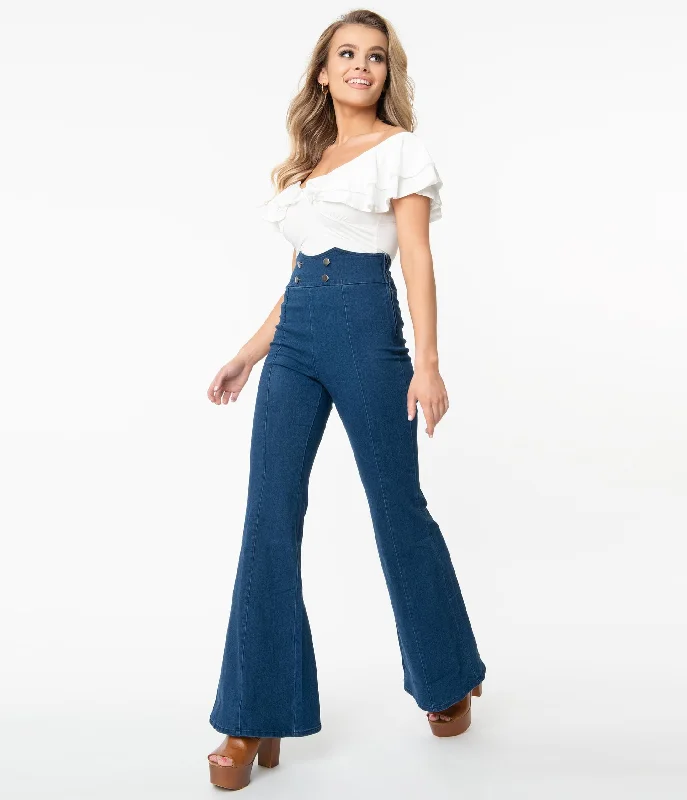 Medium Denim Blue High Waist Flare Jeans