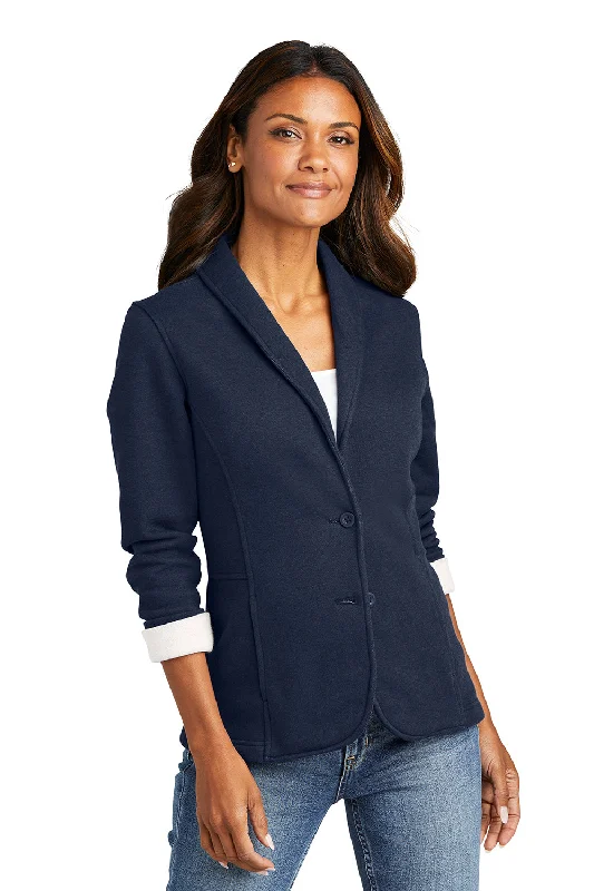 Port Authority Womens Button Down Fleece Blazer - Heather Dark Navy Blue - Closeout