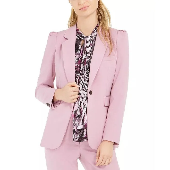 Bar III Women's Puff Shoulder One Button Blazer Pink Size 14