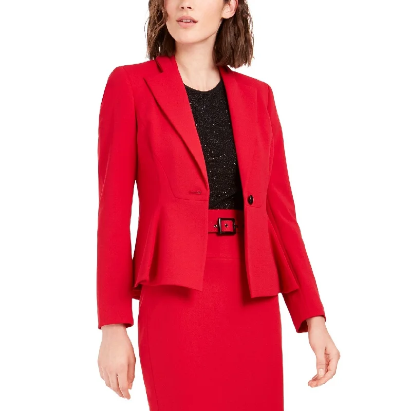 Bar III Women's Crepe Peplum Blazer Bright Red Size 14