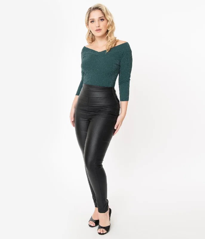 Unique Vintage Black Vegan Leather Rizzo Cigarette Pants