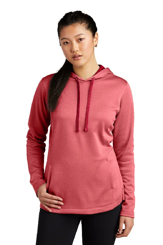 Sport-Tek Womens Heather Sport-Wick Moisture Wicking Fleece Hooded Sweatshirt Hoodie w/ Pouch Pocket - Heather Deep Red