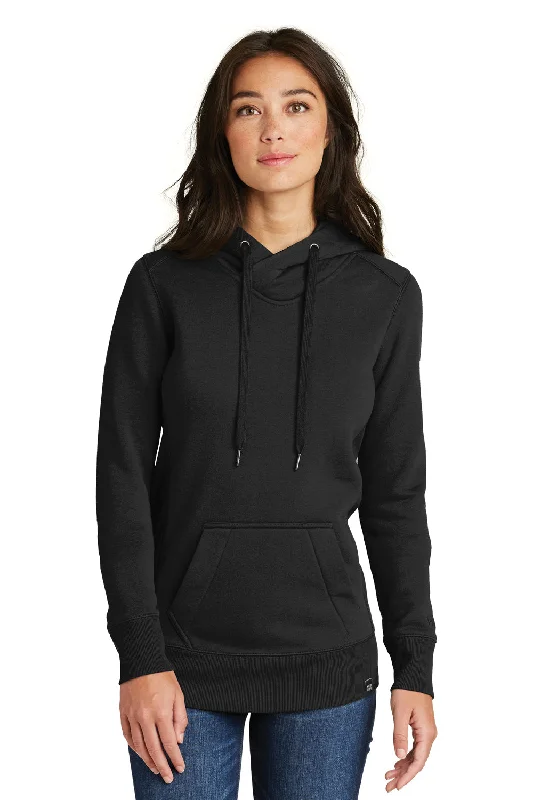 New Era Womens Sueded French Terry Hooded Sweatshirt Hoodie w/ Pouch Pocket - Black