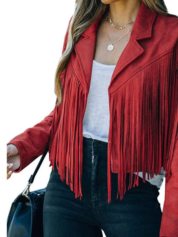 Suede Jacket with Fringe Detailing