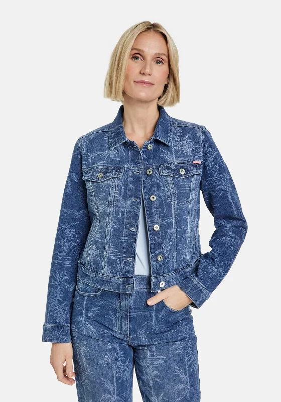 Gerry Weber Palm Tree Design Short Denim Jacket, Blue