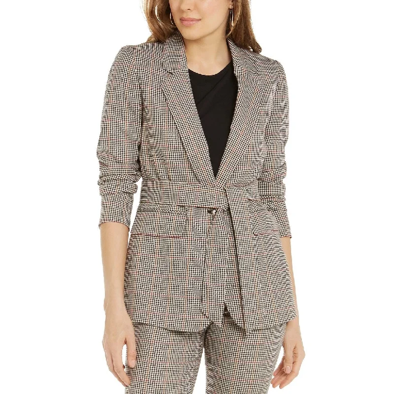 Bar III Women's Plaid Tie-Waist Blazer Beigekhaki Size Small