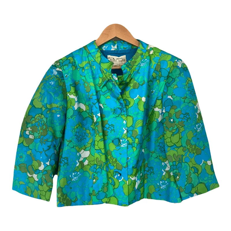 Phylis Taylor Vintage Jacket Green and Blue Floral UK Size 12