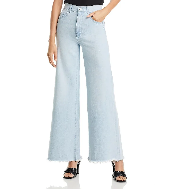 DL1961 Womens High Rise Light Wash Wide Leg Jeans