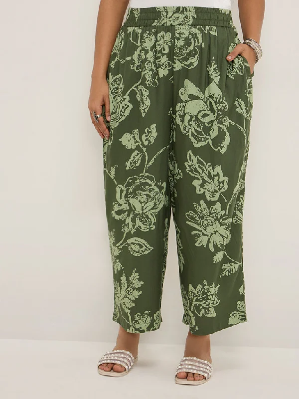 Diza Olive Floral Design Palazzos