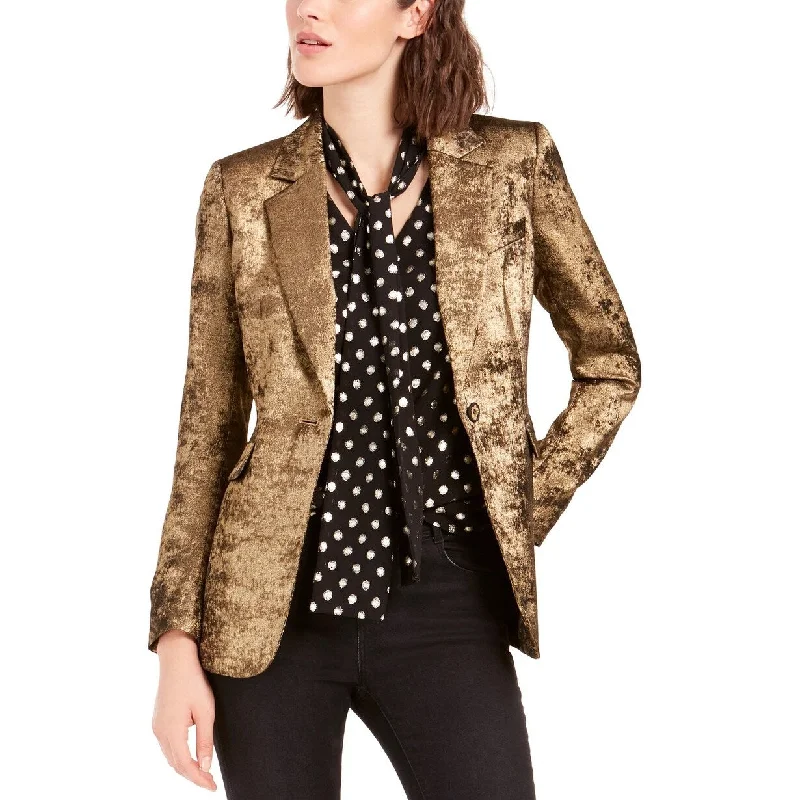 Bar III Women's Metallic One-Button Blazer Gold Size 10