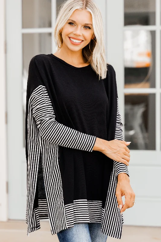 More To Love Black Striped Poncho Top