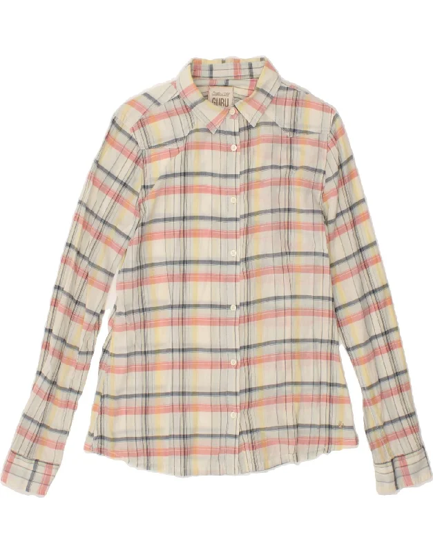 GURU Womens Shirt UK 14 Large White Check Cotton