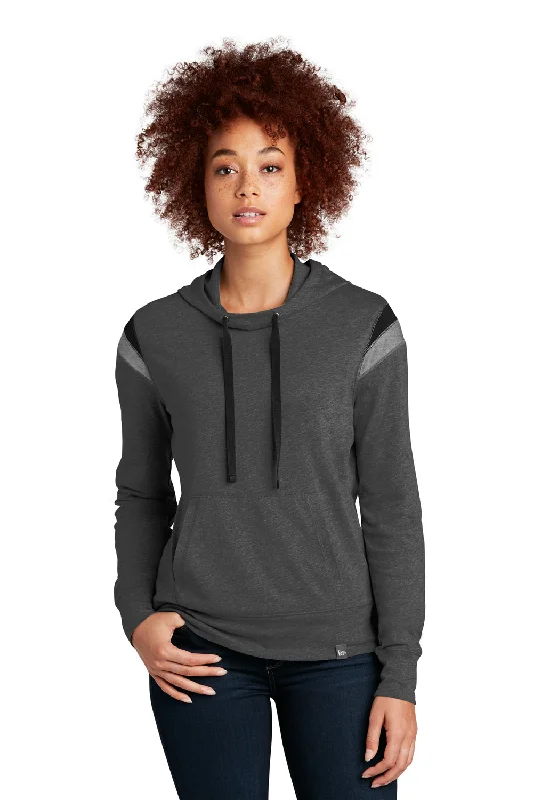 New Era Womens Heritage Varsity Hooded Sweatshirt Hoodie w/ Pouch Pocket - Heather Black/Black/Heather Shadow Grey - Closeout