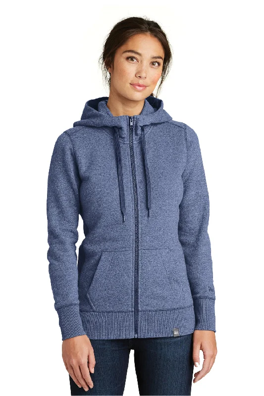 New Era Womens Sueded French Terry Full Zip Hooded Sweatshirt Hoodie w/ Pockets - Dark Royal Blue Twist