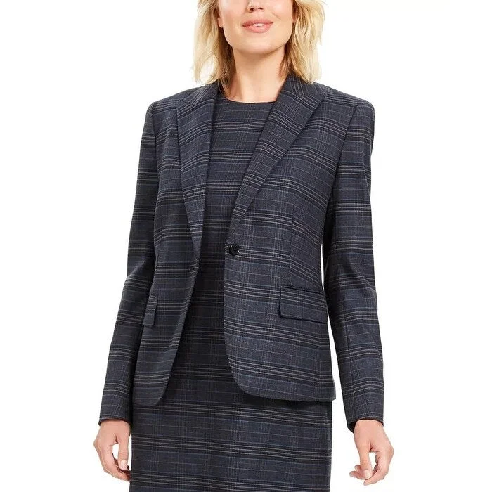 Anne Klein Women's Plaid Blazer Navy Size 8