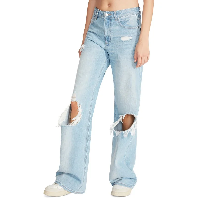 Steve Madden Womens High Rise Distressed Straight Leg Jeans