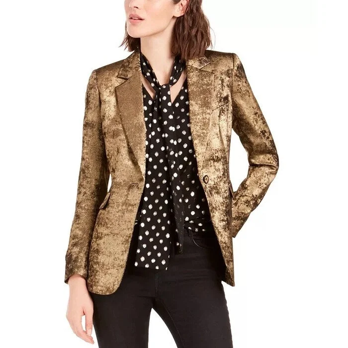 Bar III Women's Metallic One-Button Blazer Gold Size 12