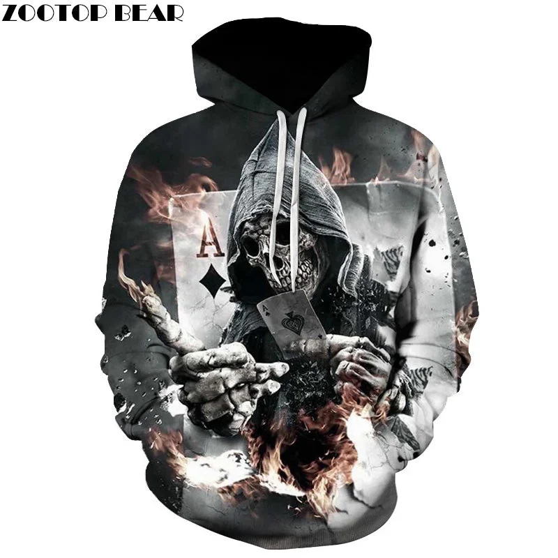 Skull Poker Hoodies Sweatshirts Men Women 3D Pullover Funny Rock Tracksuits Hooded Male Jackets Fashion Casual Outwear Winter