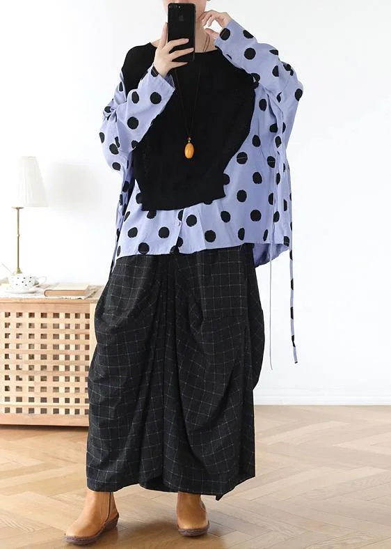 Handmade Black Patchwork Dot Linen Cotton Spring Top