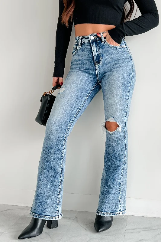 Kingsley High Rise Acid Wash Risen Flare Jeans (Acid Medium)