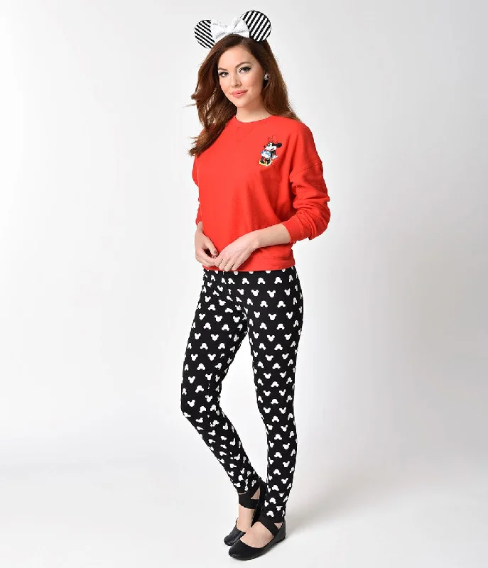 Black & White High Waist Mickey Mouse Print Stretch Leggings