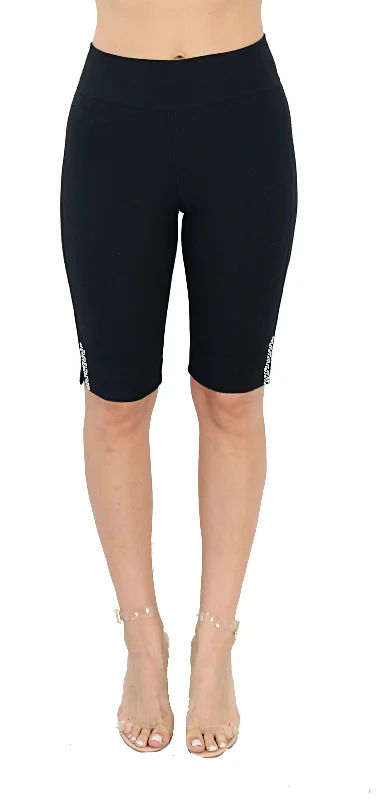 TrueSlim™ Black Short Knit Women's Leggings with Stone Detail