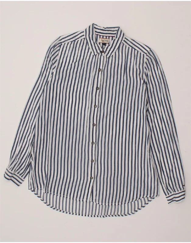 TOMMY HILFIGER Womens Shirt UK 10 Small Navy Blue Striped Viscose