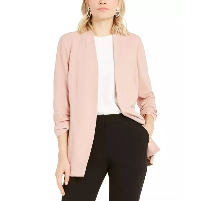 Alfani Women's Ruched Sleeve Open Front Blazer Dark Pink Size X-Large