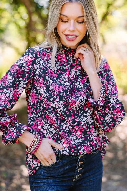 This Is The Time Black Ditsy Floral L/S Blouse