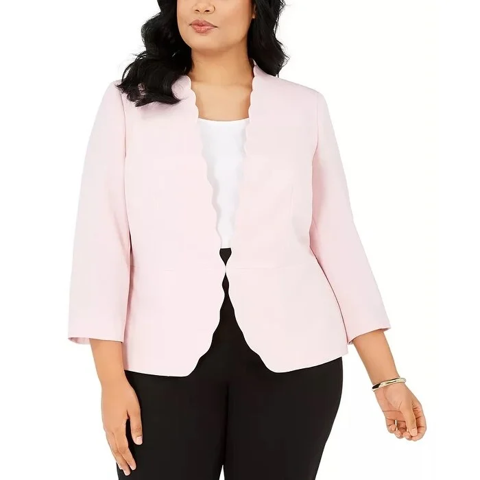 Kasper Women's Plus Scalloped Stretch Crepe Blazer Pink Size 22W