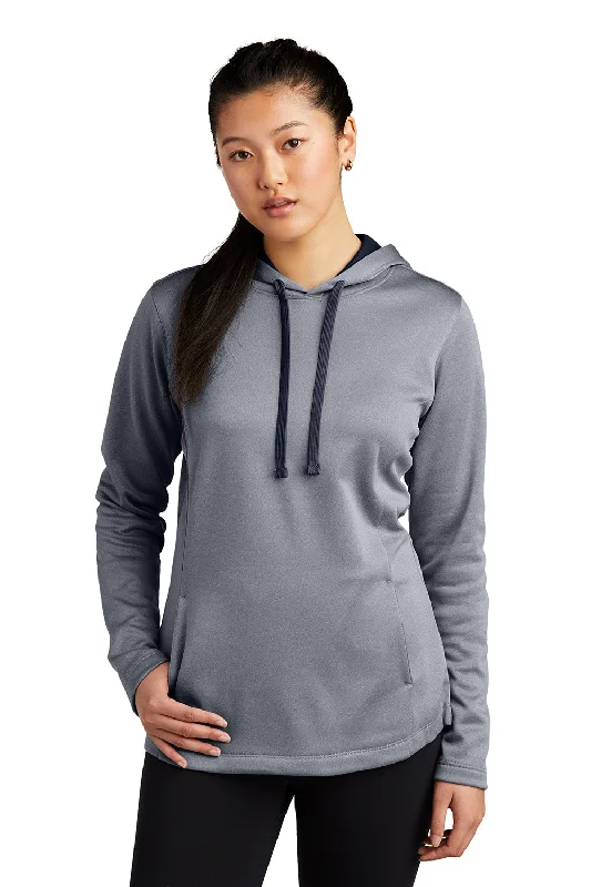 Sport-Tek Womens Heather Sport-Wick Moisture Wicking Fleece Hooded Sweatshirt Hoodie w/ Pouch Pocket - Heather True Navy Blue