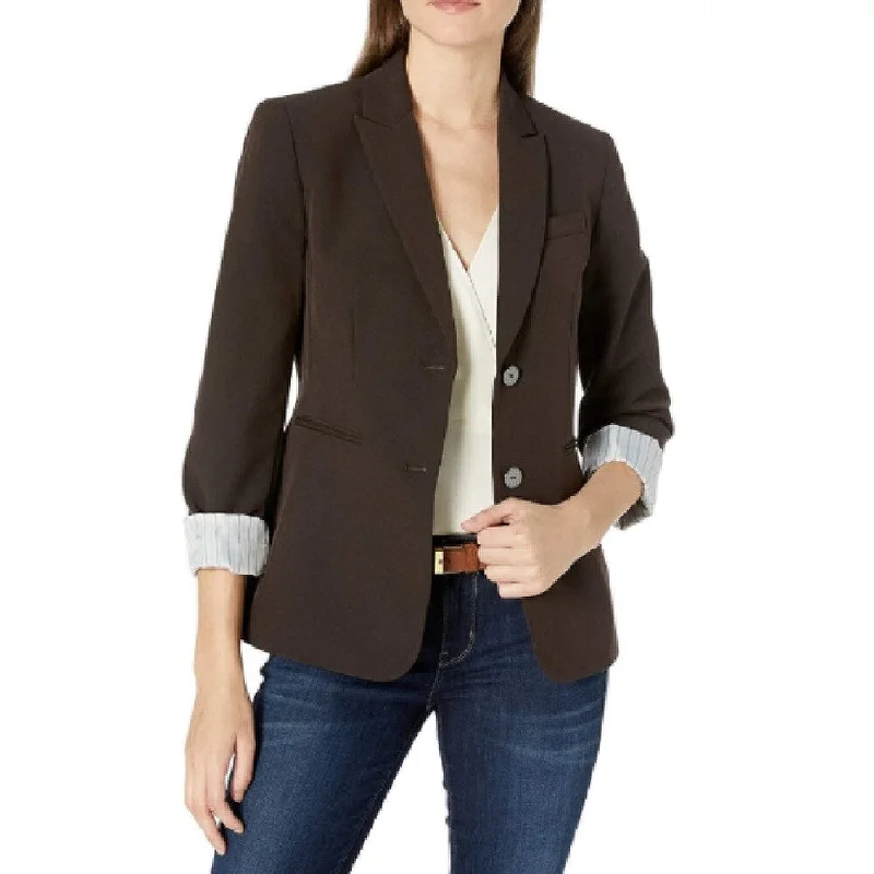 Tahari Asl Women's Roll-Cuff Notched-Lapel Blazer Brown Size 8