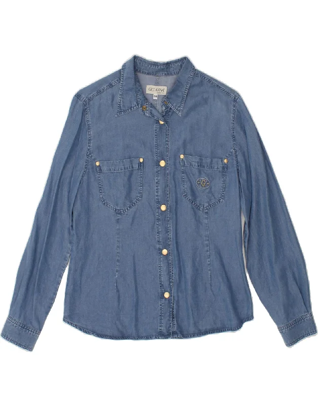 VINTAGE Womens Denim Shirt  IT 44 Medium Navy Blue