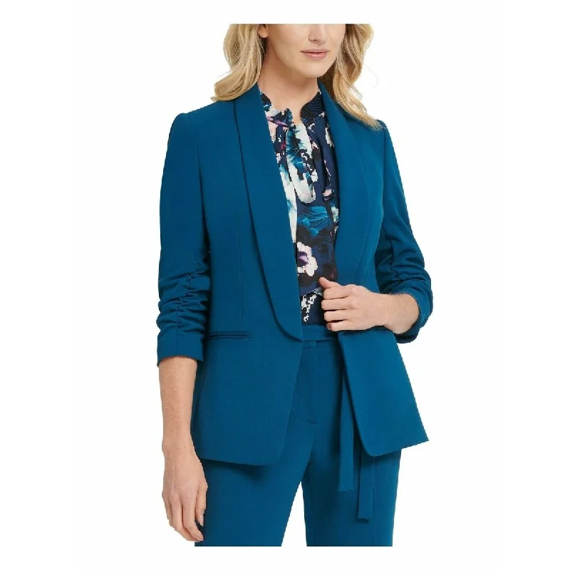 DKNY Women's Oversized Ruched-Sleeve Blazer Blue Size 0