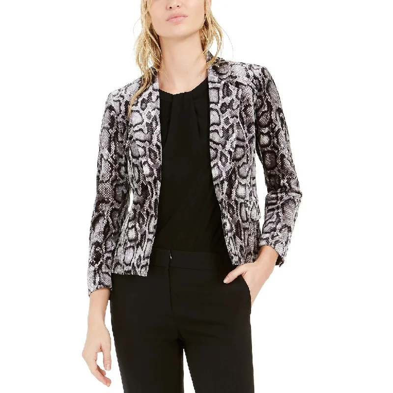 Bar III Women's Animal-Print Velvet Blazer Charcoal Size 16