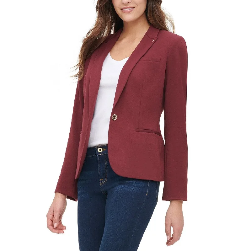 Tommy Hilfiger Women's One-Button Elbow-Patch Blazer Wine Size 4