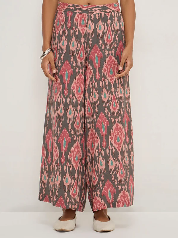 Utsa Charcoal Ikat Printed Palazzos