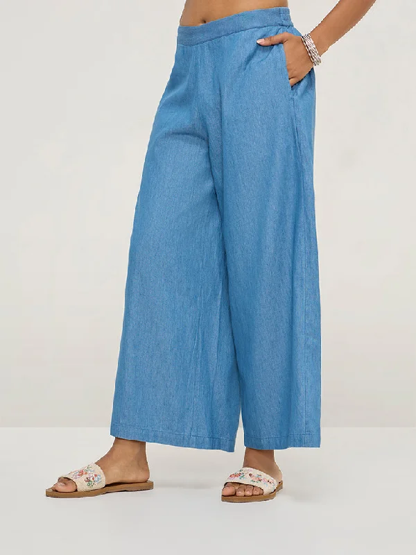 Utsa Blue Solid Denim Palazzos