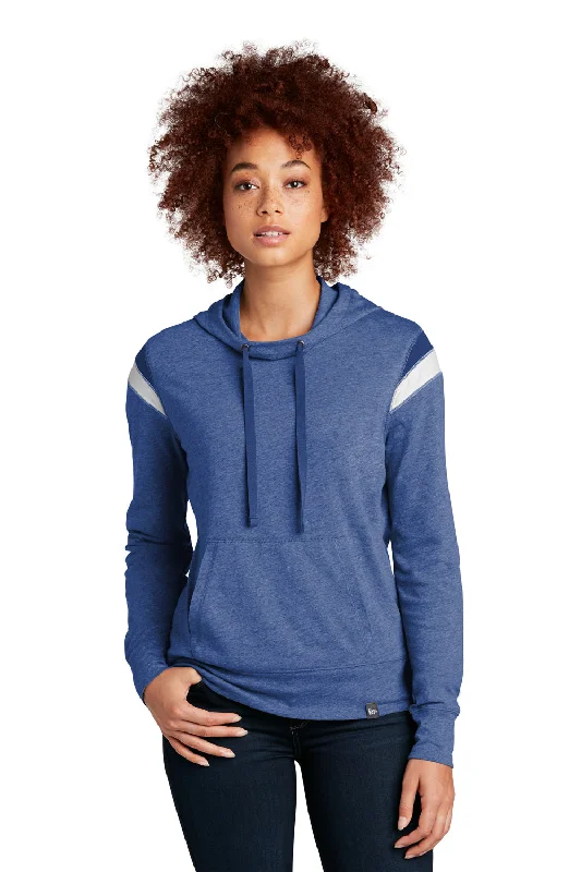 New Era Womens Heritage Varsity Hooded Sweatshirt Hoodie w/ Pouch Pocket - Heather Royal Blue/Royal Blue/White - Closeout