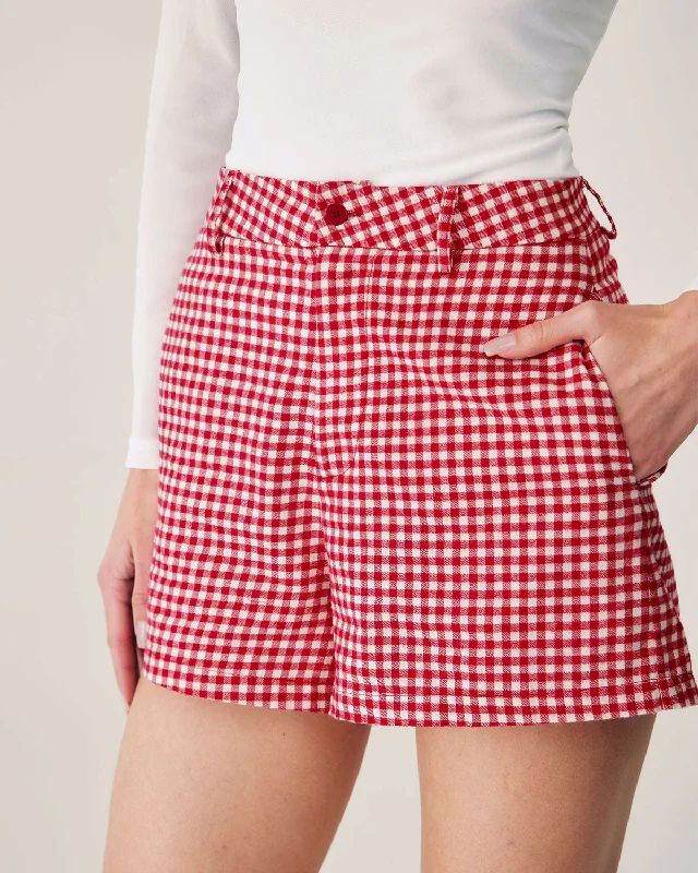 Red Plaid High-waisted Pocket Shorts