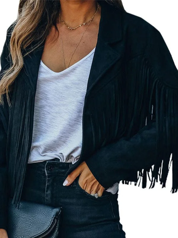 Women's Cropped Suede Jacket with Fringe