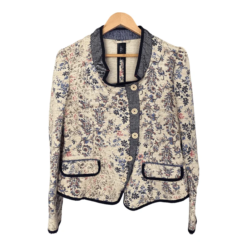 High Use Round Neck Cotton Mix Jacket Floral Print on Cream Ground UK Size 12