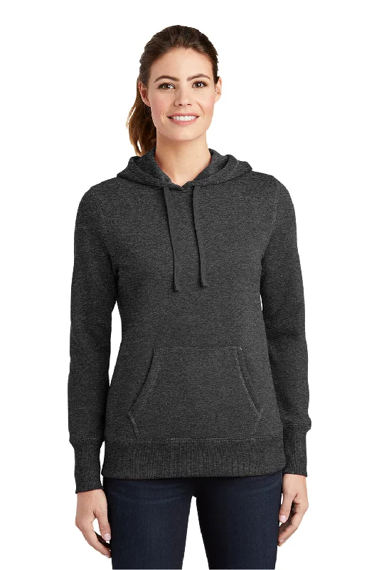 Sport-Tek Womens Shrink Resistant Fleece Hooded Sweatshirt Hoodie w/ Pouch Pocket - Heather Graphite Grey