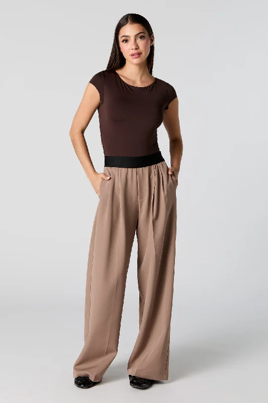 Elastic Waist Wide Leg Dress Pant