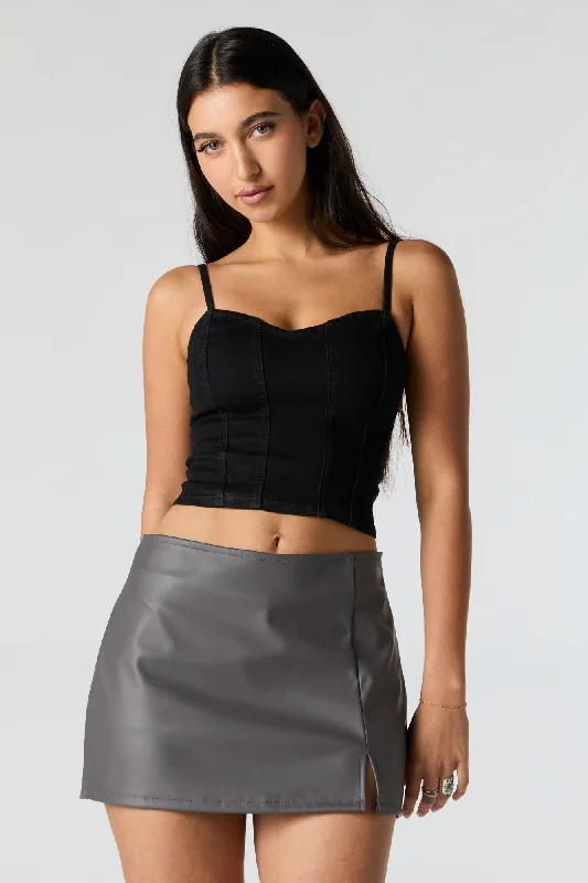 Faux-Leather Slit Mini Skort