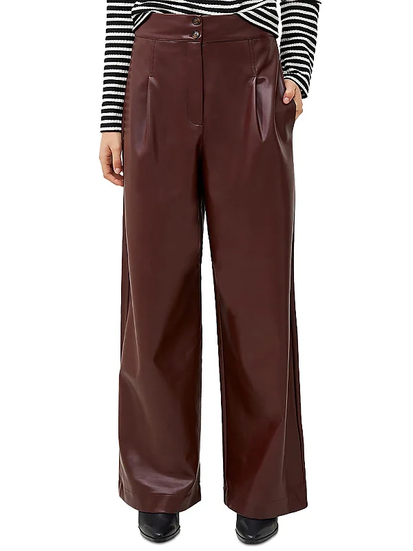 Crolenda Womens Faux Leather Pockets Wide Leg Pants